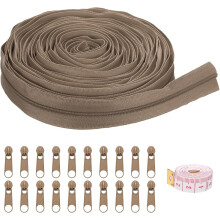 #3 10 Yards Nylon Coil Zippers, Bulk Coil Zipper by The Yards with 20 Pcs Zippers Sliders and Ruler for DIY Tailor Sewing Craft Bag Clothes, Khaki