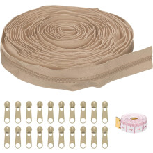 #5 10 Yards Nylon Coil Zippers, Bulk Coil Zipper by The Yards with 20 Pcs Zippers Sliders and Ruler for DIY Tailor Sewing Craft Bag Clothes, Beige