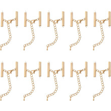 20Sets Slide on End Clasps with Lobster Claw Clasps & Extension Chain, 25mm Tube Slider Crimp Cord Ends for DIY Craft Making, Light Golden
