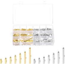 280Pcs Slide on End Clasps, 10/13/16/20/25/30/40mm Tube Ball Bead Slider Crimp Ends for Multi-Strand DIY Craft Making, Gold Tone, Silver White