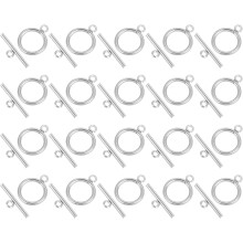 20 Set 304 Stainless Steel OT Toggle Clasps 20mm T-bar Clasp 14mm Ring Toggle Connector Necklace Bracelet Closures for Jewelry Making, Silver