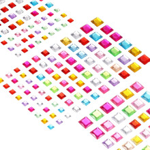 420 Pcs Gems Stickers for Crafts, 5 Sheet Self-Adhesive Gems Bling Square Rhinestone Stickers, Crystal Crafts Jewelry Stickers for Party Table Decorat