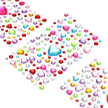 595 Pcs Gems Stickers for Crafts, 5 Sheet Self-Adhesive Gems Bling Circular and Heart Rhinestone Stickers, Crystal Crafts Jewelry Stickers for Party T