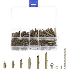 120Pcs Slide on End Clasps, 10/13/16/20/25/30mm Tube Ball Bead Slider Crimp Ends for Multi-Strand DIY Craft Making, Bronze Tone