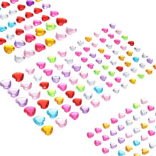 440 Pcs Gems Stickers for Crafts, 5 Sheet Self-Adhesive Gems Bling Heart Rhinestone Stickers, Crystal Crafts Jewelry Stickers for Party Table Decorati