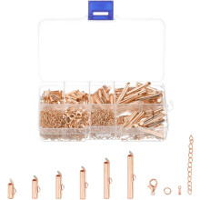 120Pcs Slide on End Clasps, 10/13/16/20/25/30mm Tube Ball Bead Slider Crimp Ends for Multi-Strand DIY Craft Making, Rose Gold