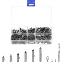 120Pcs Slide on End Clasps, 10/13/16/20/25/30mm Tube Ball Bead Slider Crimp Ends for Multi-Strand DIY Craft Making, Metallic Black