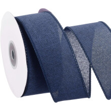 Burlap Wired Ribbon 1-1/2 Inch x 10 Yard, Wired Edge Ribbon for Craft Gift Wrapping Wreath Christmas Tree Decoration, Navy Blue