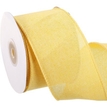 Burlap Wired Ribbon 2-1/2 Inch x 10 Yard, Wired Edge Ribbon for Craft Gift Wrapping Wreath Christmas Tree Decoration,Light Yellow