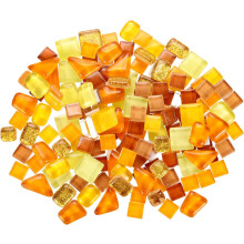 500g/1.1lb Mixed Color Irregular Glass Mosaic Tiles, 400 Pcs Glitter Crystal Glass Mosaic Tiles Stained Glass Piece for DIY Art Crafts, Mixed Orange,