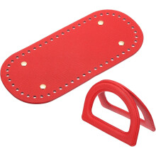 Crochet Bag Making Kit, 1Pcs 8.66" x 3.94" PU Leather Bag Bottom with 2Pcs D-Shaped Purse Handle Purse Making Supplies for DIY Woven Bag Crochet Handb
