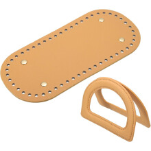 Crochet Bag Making Kit, 1Pcs 8.66" x 3.94" PU Leather Bag Bottom with 2Pcs D-Shaped Purse Handle Purse Making Supplies for DIY Woven Bag Crochet Handb