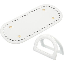Crochet Bag Making Kit, 1Pcs 8.66" x 3.94" PU Leather Bag Bottom with 2Pcs D-Shaped Purse Handle Purse Making Supplies for DIY Woven Bag Crochet Handb