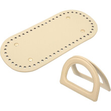 Crochet Bag Making Kit, 1Pcs 8.66" x 3.94" PU Leather Bag Bottom with 2Pcs D-Shaped Purse Handle Purse Making Supplies for DIY Woven Bag Crochet Handb