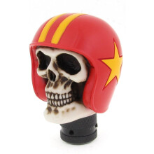 Vehicle Auto Decoration Beige Teeth Red Hat Skull Head Gear Shift Knob Protector