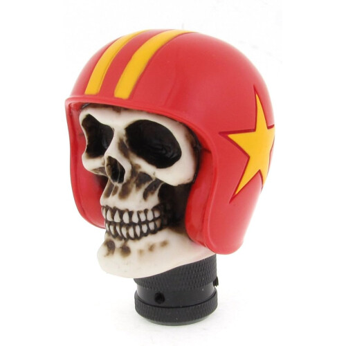 Vehicle Auto Decoration Beige Teeth Red Hat Skull Head Gear Shift Knob Protector