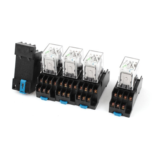 5 Pcs DC 24V Coil Green Light 4PDT 14 Pins Power Relay Socket Base
