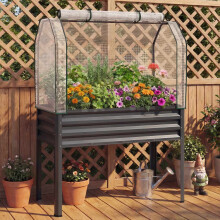 Raised Garden Bed with Legs and Greenhouse Cover, Metal