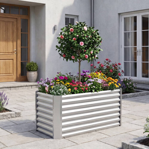 Galvanized Raised Garden Bed, 4 x 2 x 2 ft, Silver