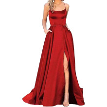 Elegantes Ballkleid Satin Abendkleid für die Brautjungfer Rot XS — rotes abendkleid, satin maxikleid, empire ballkleid