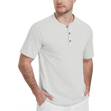 KEFITEVD T-shirt Homme Henley en Coton Col Rond Sans Col Blanc XL