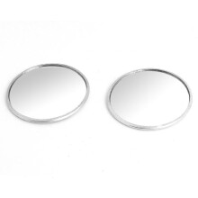 Car Round Silver Tone Frame Stick On Blind Spot Rear View Mirror 2 Pcs