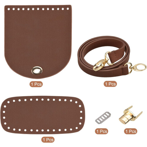 Leather Bag Making Set, 5pcs Kit with Bottom, Strap, Flap, Lock for DIY Bag Making, Coffee 2