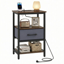 Bedside Table With Charging Station, Drawer, Shelves 40x30x61 cm