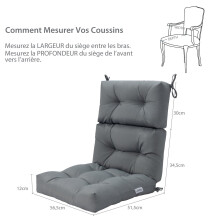Set Of 2 High-Back Patio Chair Cushions, Waterproof, Gray