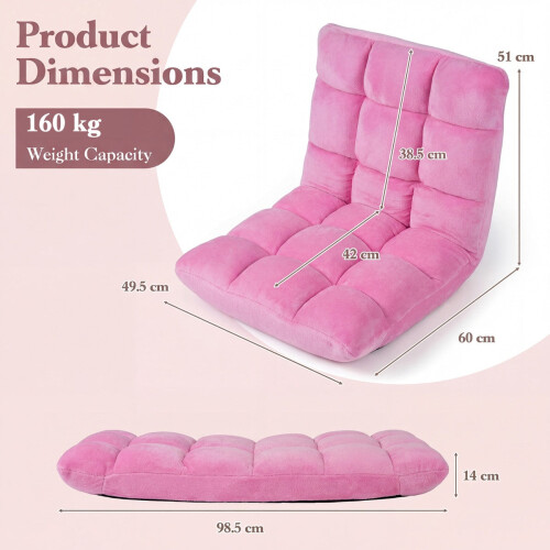 Adjustable Floor Chair, 14-Position, Folding, Pink