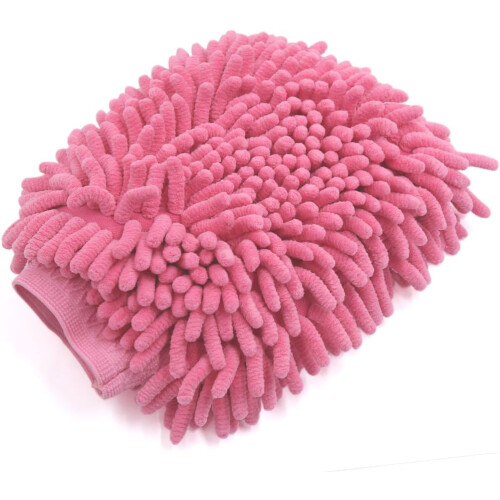 Fuchsia Microfiber Chenille Wash Mitt Car Window Washing Cleaning Glove Duster