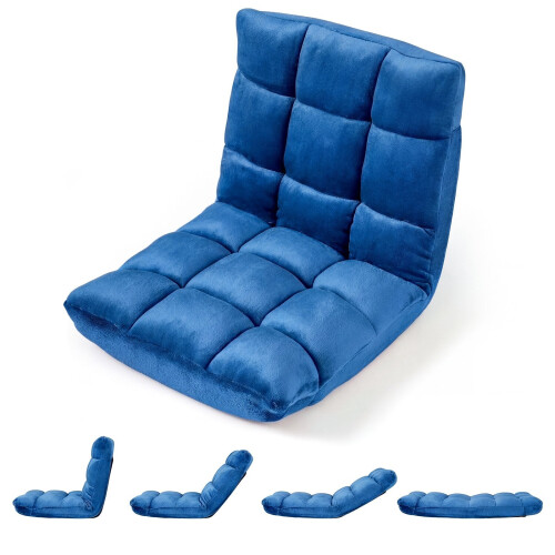 Folding Floor Chair, 14-Position Backrest, Blue