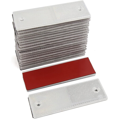 White Car Reflective Warning Plate Adhesive Reflector Replacement 145mm x 50mm 20 Pcs