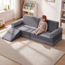 Kinderspielsofa, 10-teiliges modulares Schaumstoff-Klettergerüst, Grau