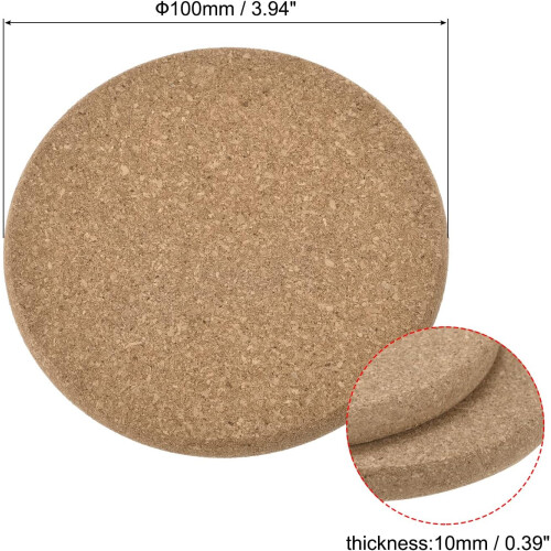 100mm(3.94") Round Coasters 10mm Thick Cork Cup Mat Pad Round Edge 5pcs 1