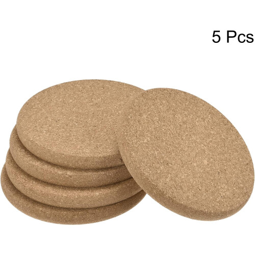 100mm(3.94") Round Coasters 10mm Thick Cork Cup Mat Pad Round Edge 5pcs 2