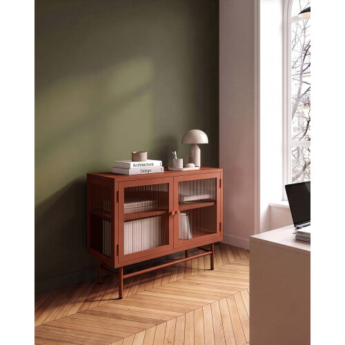 Beliani Glass Display Sideboard DEVON 77 cm Metal Golden Brown 1
