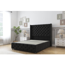 (6' Super King, Black) Sloomy Luthor Plush Divan Bed Base No Drawers With 54" Wingback Headboard & 12" Matching Footboard