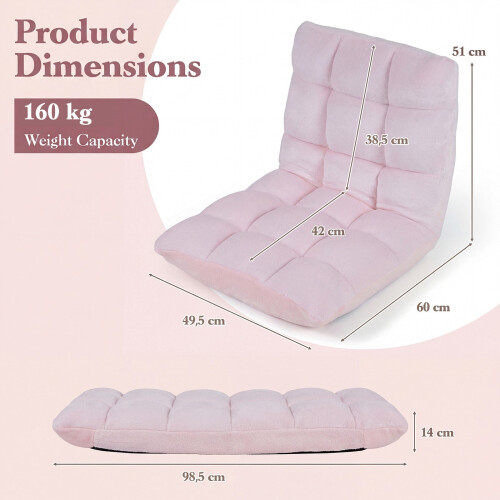 Folding Floor Chair, 14-Position Adjustable Backrest, Pink 2