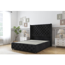(6' Super King, Black) Sloomy Luthor Naples Divan Bed Base No Drawers With 54" Wingback Headboard & 12" Matching Footboard