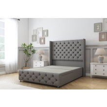 (6' Super King, Pewter) Sloomy Luthor Dumfries Divan Bed Base 2 Drawers Foot-End With 54" Wingback Headboard & 12" Matching Footboard