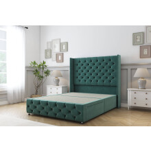 (6' Super King, Emerald) Sloomy Luthor Plush Divan Bed Base 2 Drawers Foot-End With 54" Wingback Headboard & 12" Matching Footboard