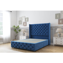 (6' Super King, Navy) Sloomy Luthor Plush Divan Bed Base No Drawers With 54" Wingback Headboard & 12" Matching Footboard