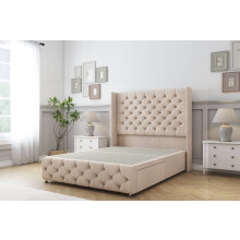 (3' Single, Sand) Sloomy Luthor Naples Divan Bed Base No Drawers With 54" Wingback Headboard & 12" Matching Footboard