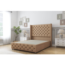 (2'6 Small Single, Latte) Sloomy Luthor Dumfries Divan Bed Base No Drawers With 54" Wingback Headboard & 12" Matching Footboard