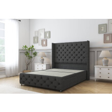 (6' Super King, Graphite) Sloomy Luthor Dumfries Divan Bed Base No Drawers With 54" Wingback Headboard & 12" Matching Footboard