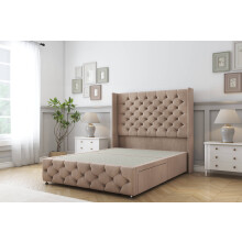 (6' Super King, Mink) Sloomy Luthor Naples Divan Bed Base 2 Drawers Foot-End With 54" Wingback Headboard & 12" Matching Footboard