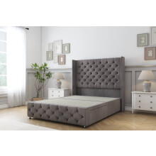 (6' Super King, Slate) Sloomy Luthor Naples Divan Bed Base 2 Drawers Foot-End With 54" Wingback Headboard & 12" Matching Footboard