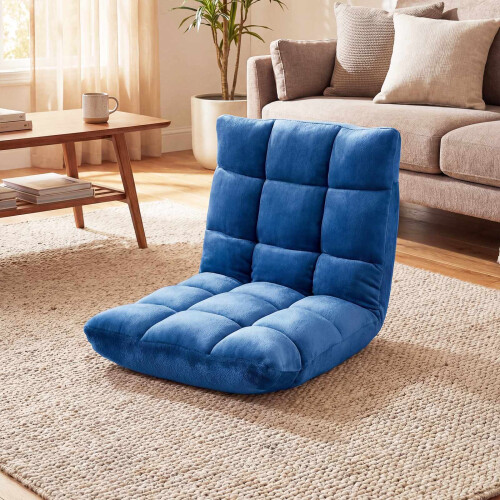 Folding Floor Chair, 14-Position Backrest, Blue 1