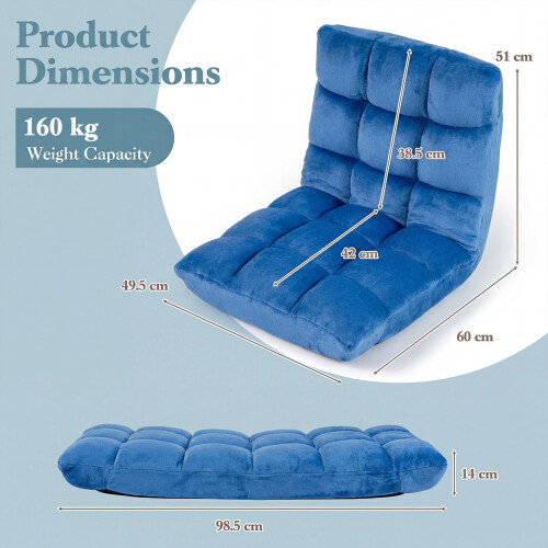 Folding Floor Chair, 14-Position Backrest, Blue 2